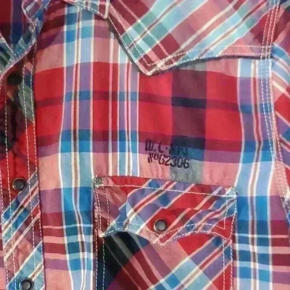 Vintage Y2K Arizona Jean Company Plaid Western Snap Front Short Sleeve Shirt XXL - Picture 2 of 12